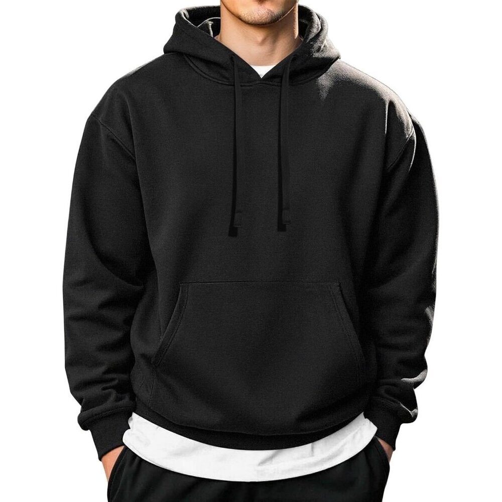 Coofandy Men Black Pullover Long Sleeve Drawstring Gym Hoodies Sweatshirt